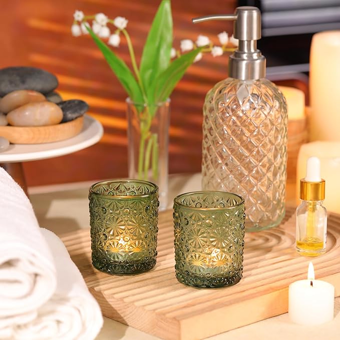 Green Votive Candle Holder Set of 36, Flower Tea Lights Candles Holders - Image 4