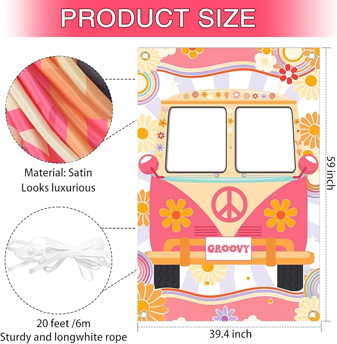 Hippie Photo Booth Props, Hippie Bus Prop Groovy Bus Photo Booth - Image 2