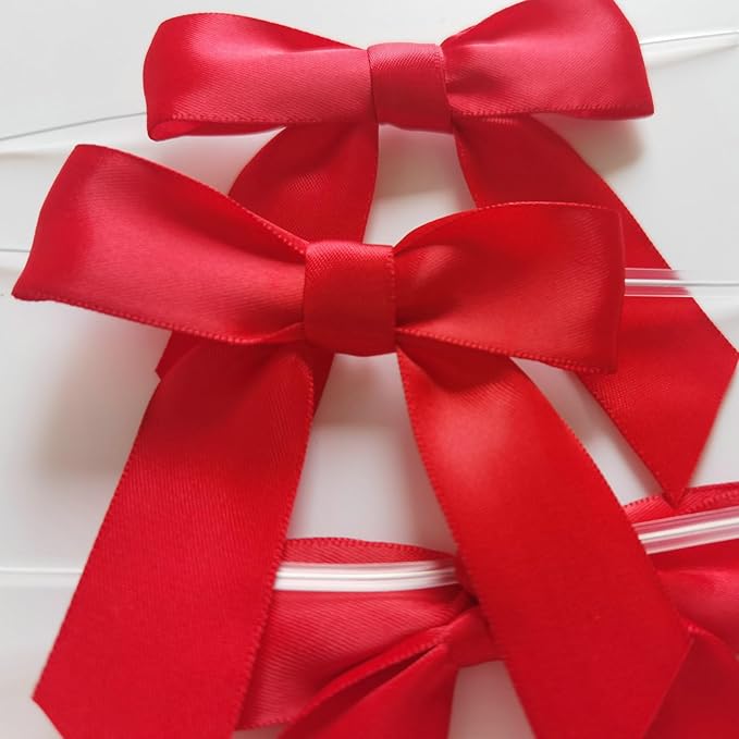 50pcs 3-1/2" Red Satin Ribbon Bows - Image 5