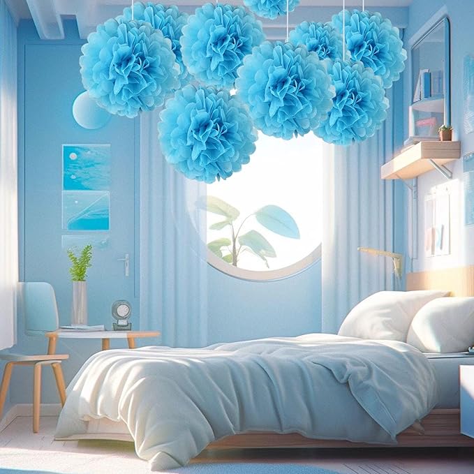 20 PCS Baby Blue Tissue Paper Pom Poms, Tissue Pom Poms Flowers, Sizes of 6" - Image 4