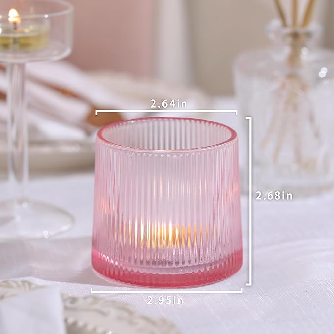 Pink Ribbed Tealight Votive Candle Holders Set of 10- Votive Candle Holders - Image 2