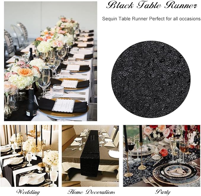 SoarDream Black Table Runner 10 Packs 12x72 Inches Sequin Metallic Fabric - Image 9