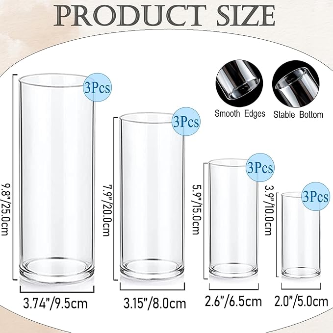 UDU Set of 12 Cylinder Glass Vases and 18 Pcs Floating Candles - Image 3