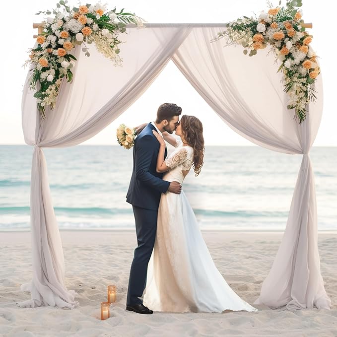 PARTISKY 10ftx10ft Taupe Chiffon Sheer Backdrop Curtains, Wrinkle-Free Wedding - Image 6