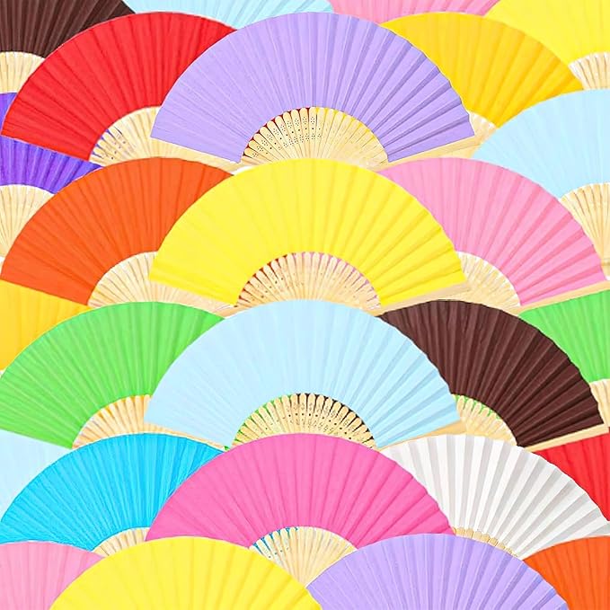 JOHOUSE 12 Packs Paper Folding Hand Fans, 8.3 Inch Multicolored Paper Fans by JOHOUSE