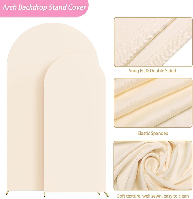 Fomcet Set of 2 Wedding Arch Cover 6FT, 7.2FT Beige 2-Sided Round Top Spandex - Image 3