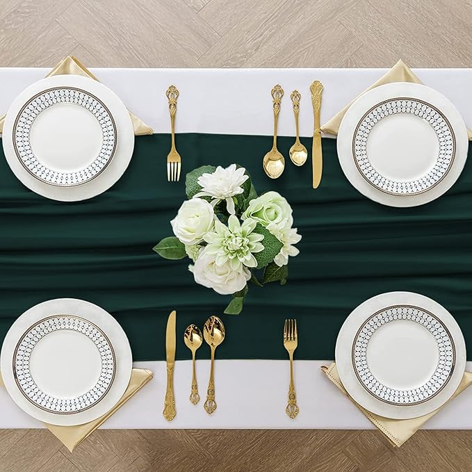 2 Pack 10 Ft Chiffon Table Runner Emerald Green Gauze Long Table Runners 27x120 - Image 4