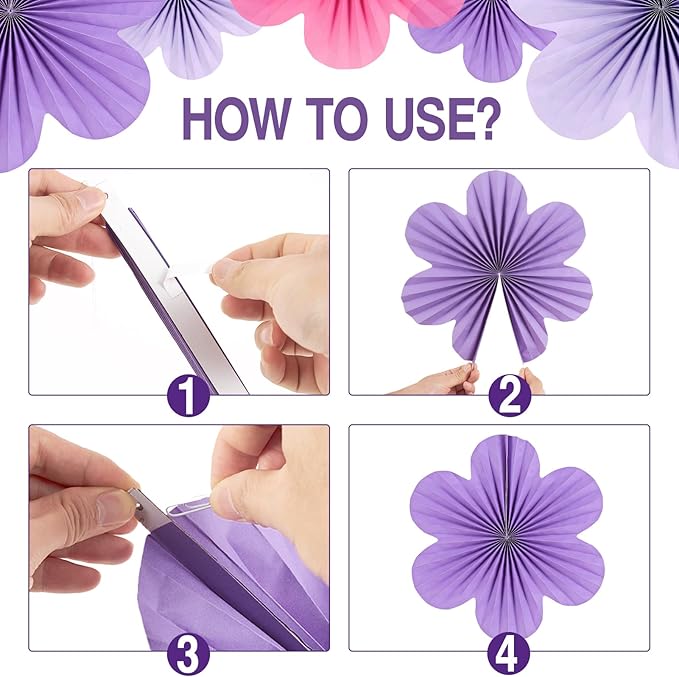 Paper Flowers Decorations for Wall Purple Paper Fans Classroom Decoration - Image 3