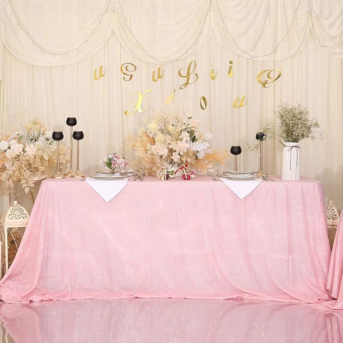 SquarePie Sequin Tablecloth 60 x 102 Inch Pink Sparkly Table Linen - Image 4
