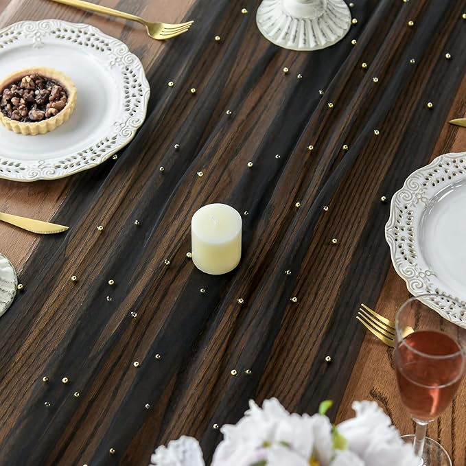Artoid Mode Pearl Black Gauze Table Runner 59x120 Inch, Seasonal Sheer Kitchen - Image 5