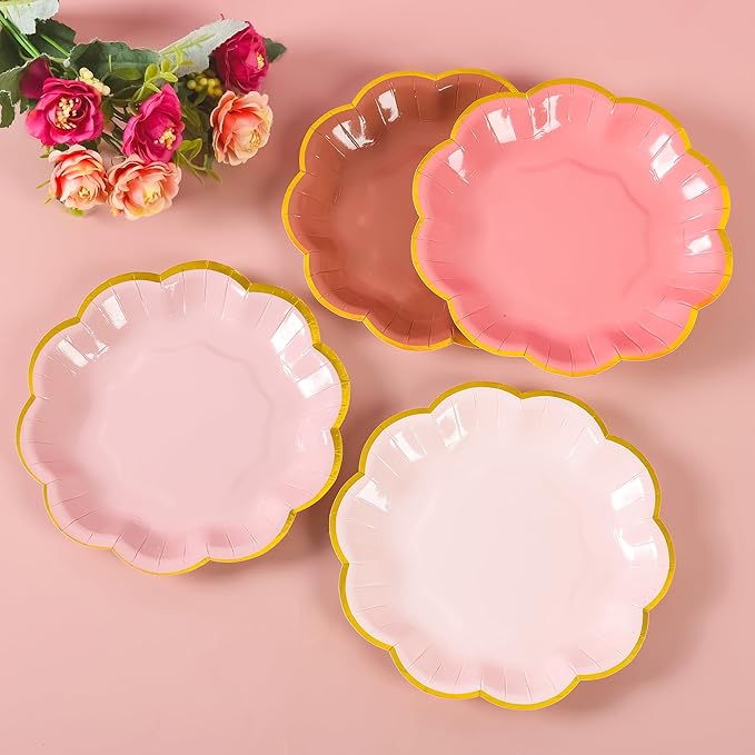 Dusty Pink Gradient Color Dessert Paper Plates 7 inch Gold Foil Scalloped Edge - Image 6