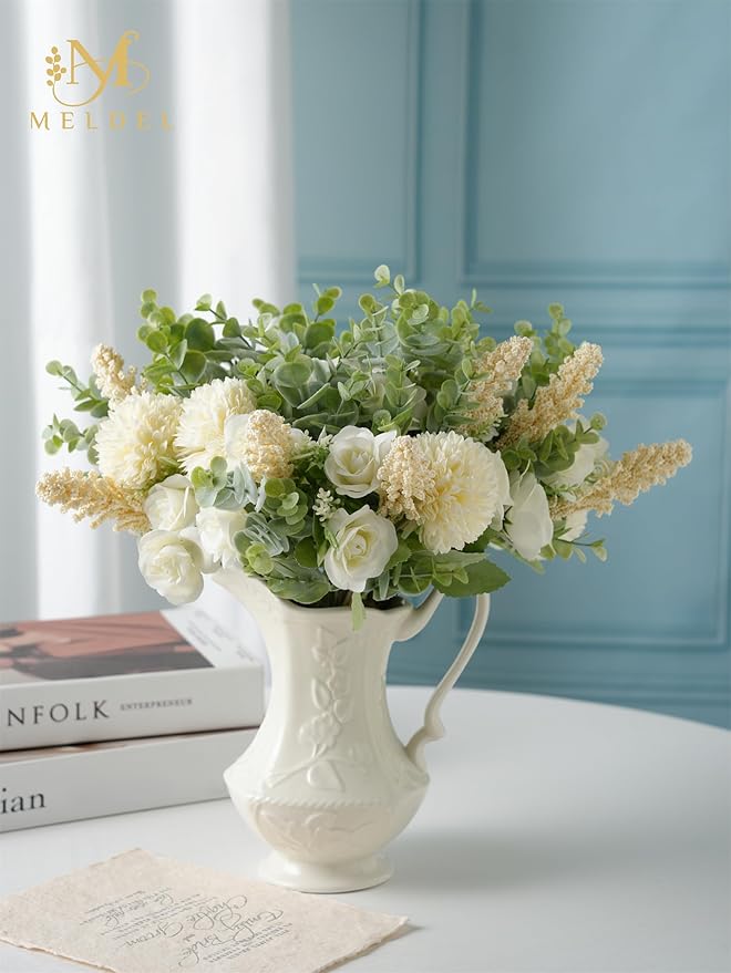 Meldel 3Pcs Rose Bouquet Artificial Fake Flowers Eucalyptus Plants Silk Flower - Image 4