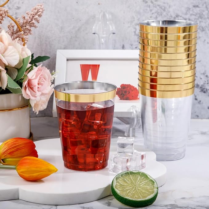 DaYammi 200 Pack Gold Plastic Cups 10 Oz Clear Plastic Cups Gold Rimmed - Image 5