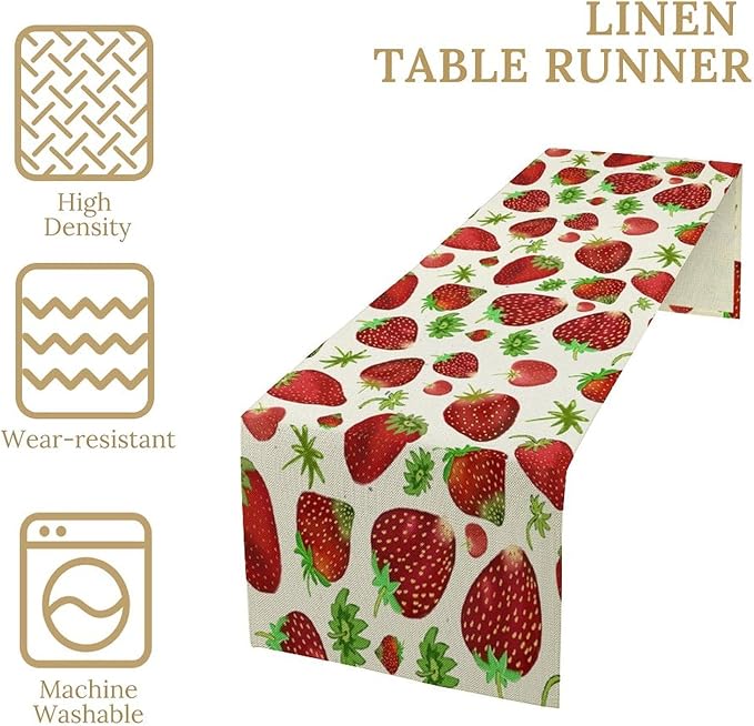 Strawberry Table Runner Spring Summer Fruit Wild Berry Forest Garden Dinner - Image 4