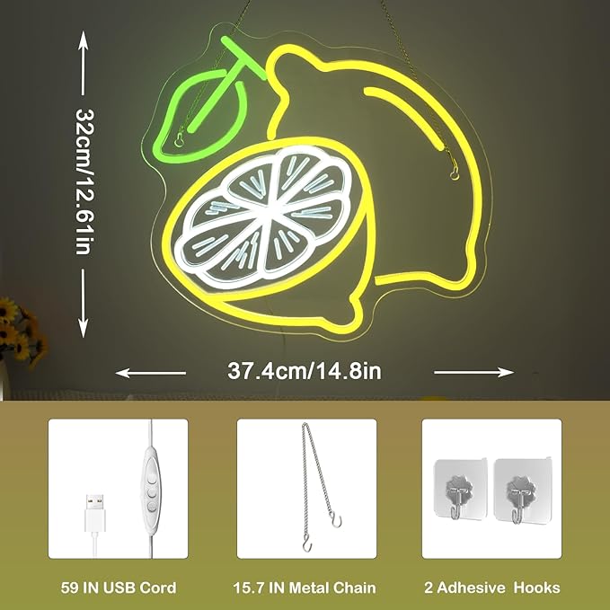 Lemon Cocktail Neon Sign – Yellow & Green LED Wall Light - Image 4