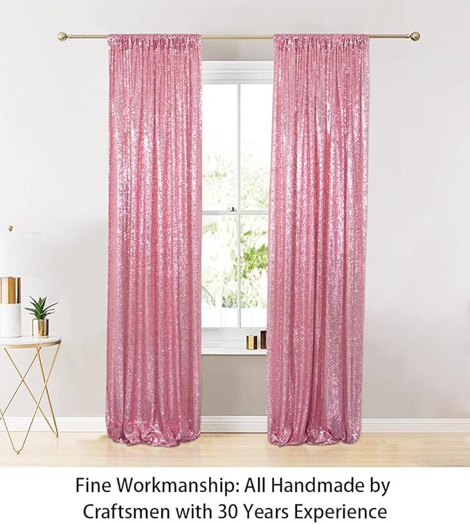 ShiDianYi Sequin Curtain Backdrop 2 Panels 4FTx6FT Fuchsia Pink Backdrop - Image 3