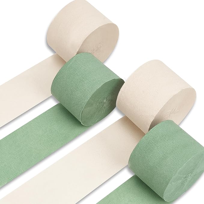 PartyWoo Sage Green Crepe Paper Streamers 4pcs 328ft Pack of Oliver Eucalyptus by PartyWoo