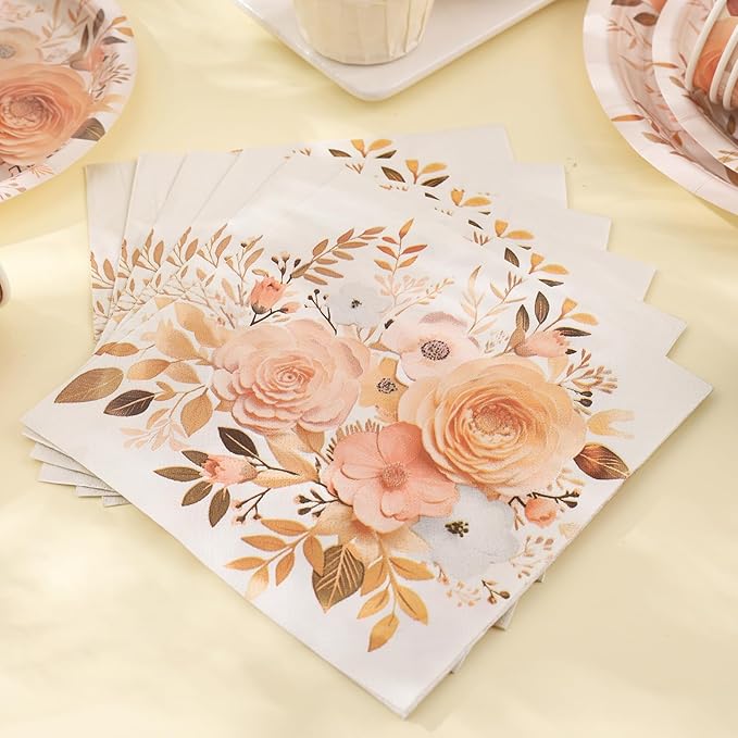 Boho Plates and Napkins Sets for 25 Guests, Floral Birthday Party supplies for - Image 6