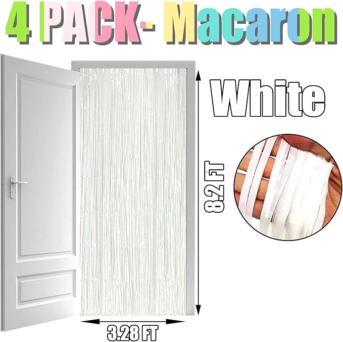 4 Pack Macaron White Foil Fringe Curtain Backdrop, 3.28Ft x 8.2Ft Foil Fringe - Image 2
