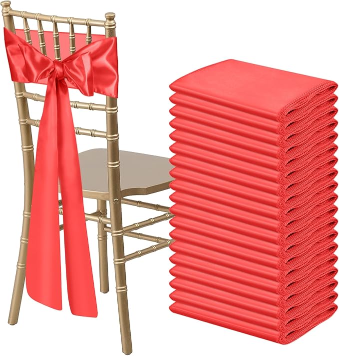 50 PCS Red Satin Chair Sashes Bows Universal Chair Ribbon Ties Back Sash by LooksForwardtoSeeingYou