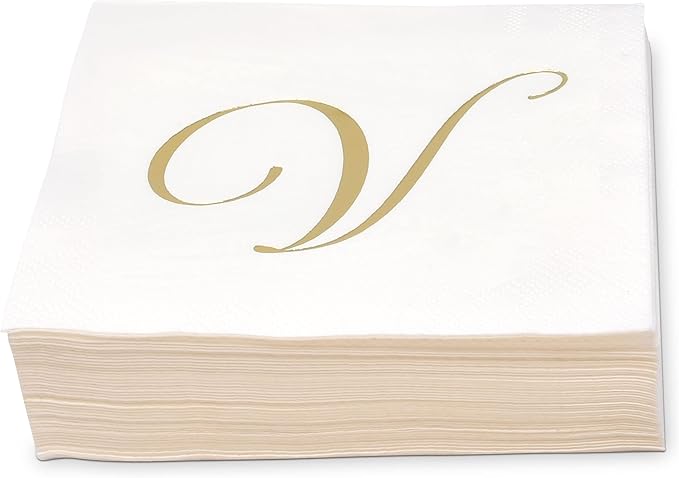 Gift Boutique 100 Gold Monogram Cocktail, Letter V Disposable Paper Pack - Image 5