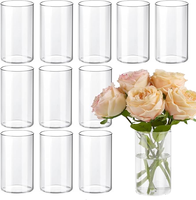 12pcs Glass Cylinder Vases for Centerpieces, 6 Inch Clear Flower Vases for by TBWIND