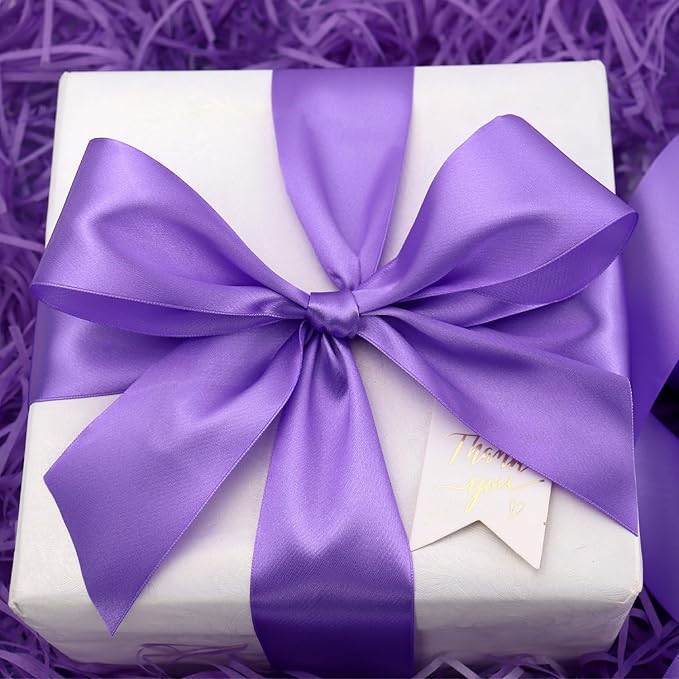 Light Purple Solid Satin Ribbon 2 Inch 25 Yards Solid Polyester Fabric Ribbon - Image 2
