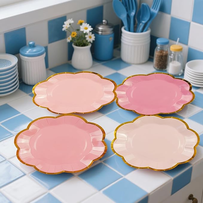 48Pcs Light Pink Scalloped Party Plates - Image 6