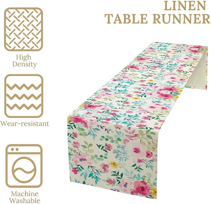 Watercolor Floral Table Runner, Colorful Botanical Spring Summer Nature Flower - Image 3