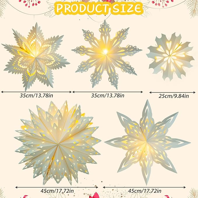 5 Pack Christmas Paper Snowflake Lanterns, Christmas Paper Star Lantern - Image 7