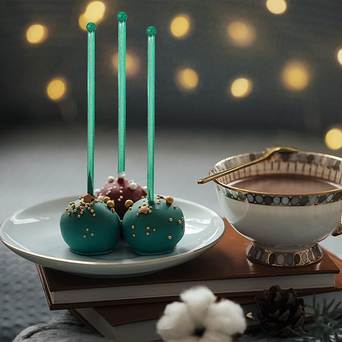 50-PCS Christmas Green Glitter Plastic Swizzle Sticks, Crystal Cake Pops - Image 4