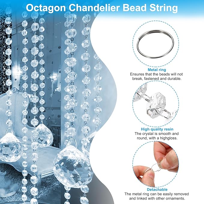 PATIKIL 14 mm Crystal Garland Strands, 98.4 Ft Acrylic Octagon Chandelier Bead - Image 3