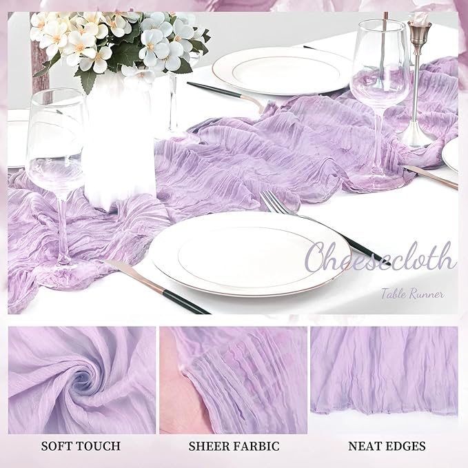 6 Pack Lilac Cheesecloth Table Runner 10FT Rustic Gauze Cheese Cloth Table - Image 3