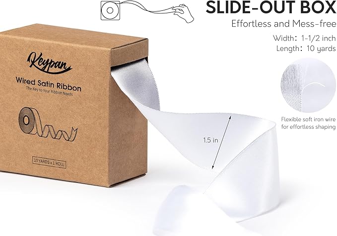 White Satin Ribbon Double-Faced Wired Ribbons - Image 2