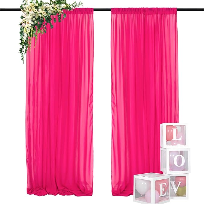DUOBAO Hot Pink Chiffon Backdrop Curtain 2 Panels 29 Inch by 120 Inches Wedding by DUOBAO