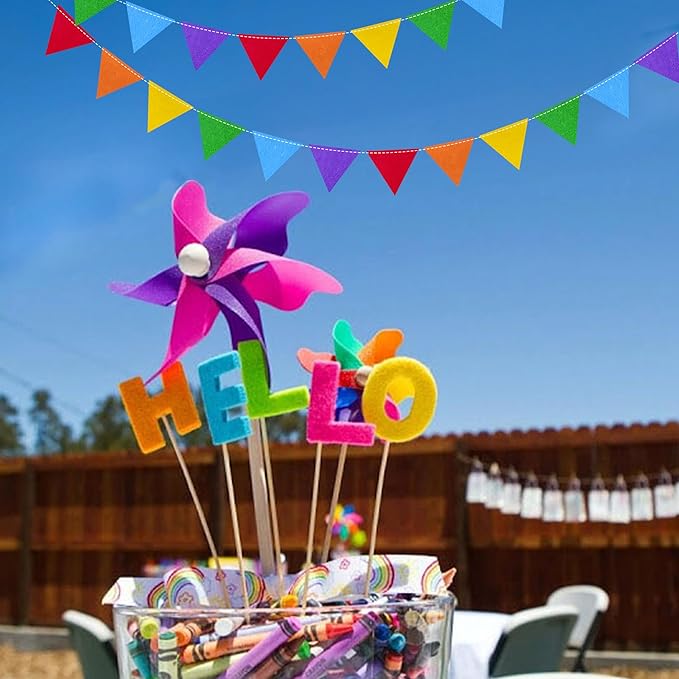 pinkblume Rainbow Party Decorations Colorful Felt Hanging Triangle Mini Bunting - Image 8