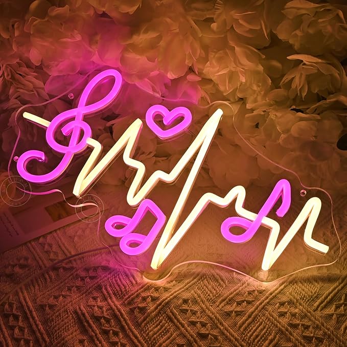 SYLHOME Led Neon Light Sign Music Note Wall Decor Sign Heartbeat Music Room - Image 6