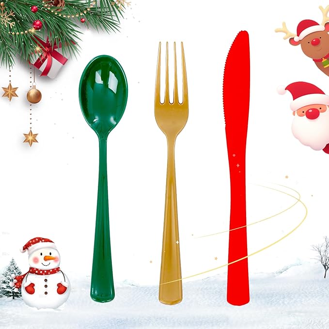 WDF 180 Pieces Plastic Christmas Silverware by WDF