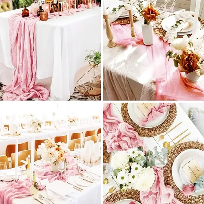 10 Pack Pink Cheesecloth Table Runner -21*120Inch Long Boho Wedding Table Decor - Image 6