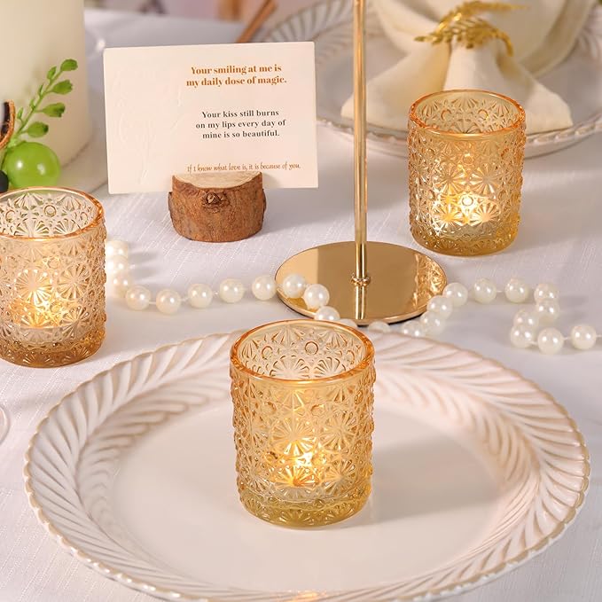 Gold Votive Candle Holder Set of 36, Flower Tea Lights Candles Holders - Image 2