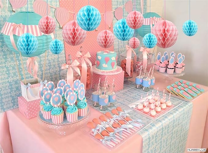 ZOOYOO 12Pcs 6" 10" Honeycomb Balls Decorations Hanging Tissue Paper Pom Poms - Image 4