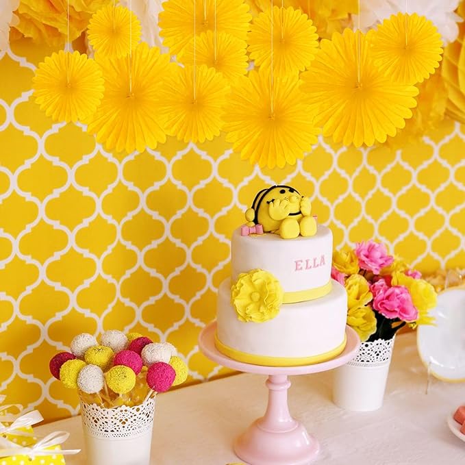 20 Pcs Golden Yellow Hanging Paper Fan, Hanging Honeycomb Round Paper Fans - Image 5