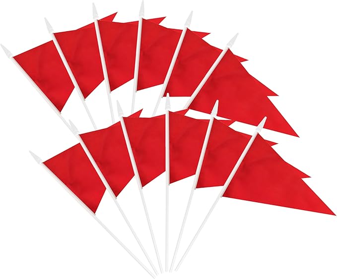 12 Pack Red Pennant Flags Small Mini Hand Held Solid Color Pennant On Sticks by tibijoy