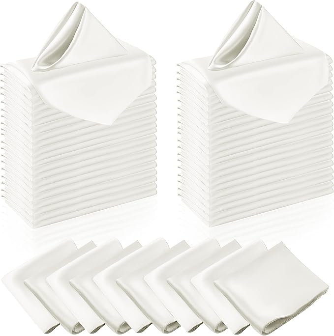 Manyshofu 50 Pieces Ivory White Satin Napkins by Manyshofu
