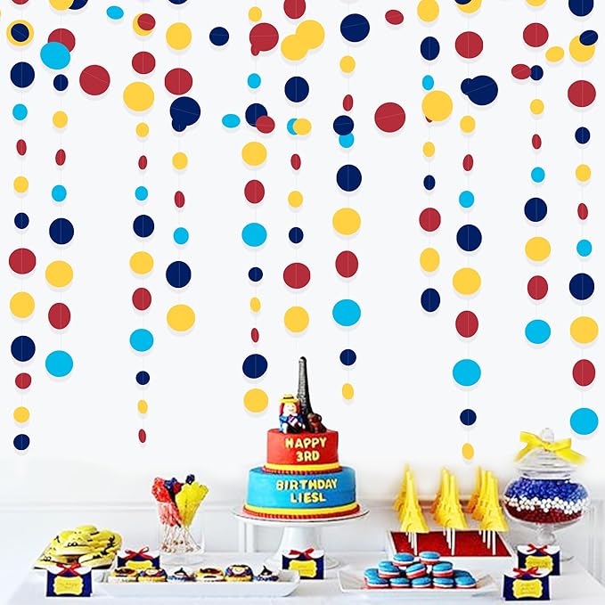 Red Blue Yellow Party Decorations Circle Dots Garland Hanging Paper Polka Dot - Image 5