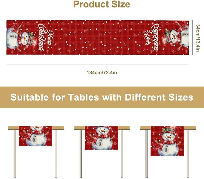 Christmas Table Runner, Christmas Snowman Snowflakes Winter Seasonal Table - Image 7