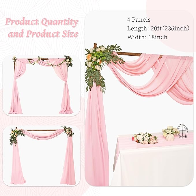 4 Panels Wedding Arch Draping Fabric 28" x 20Ft Wedding Arch Drapes Chiffon - Image 5