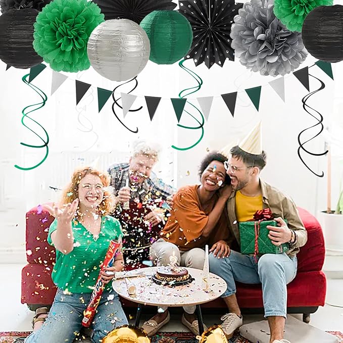Black Green Silver Football Party-Decorations - Image 7