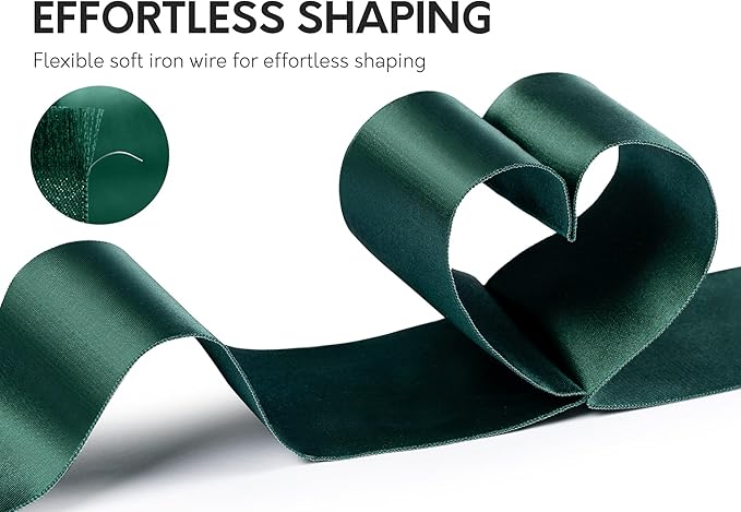 Green Satin Ribbon Double-Faced Wired Ribbons - Image 3