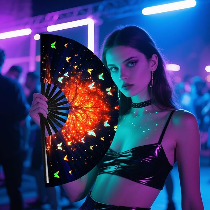 SYNTECSO Folding Hand Fan for Rave, Popping Fan for Line Dancing, Drag Queen - Image 6